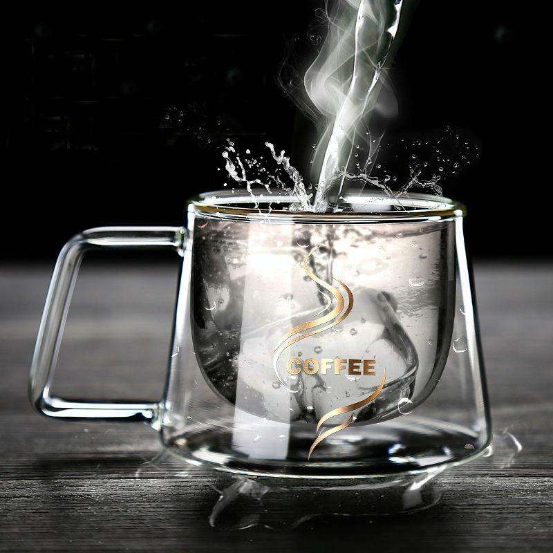 Double Wall Mug Office Mugs Heat Insulation Double Coffee Mug Coffee Glass Cup, Style:No label