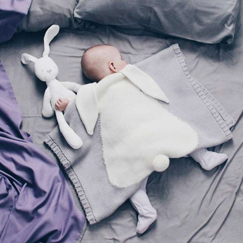 Rabbit Pattern Stereoscopic Ears Baby Knitted Blanket(Grey)