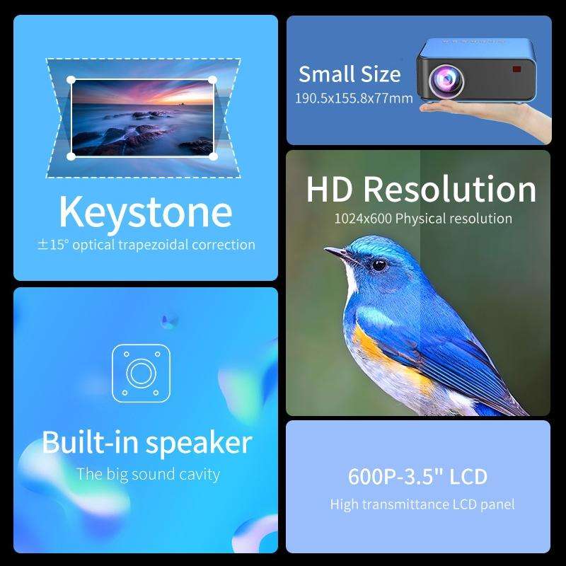 T4 Regular Version 1024x600 1200 Lumens Portable Home Theater LCD Projector, Plug Type:UK Plug(Blue)