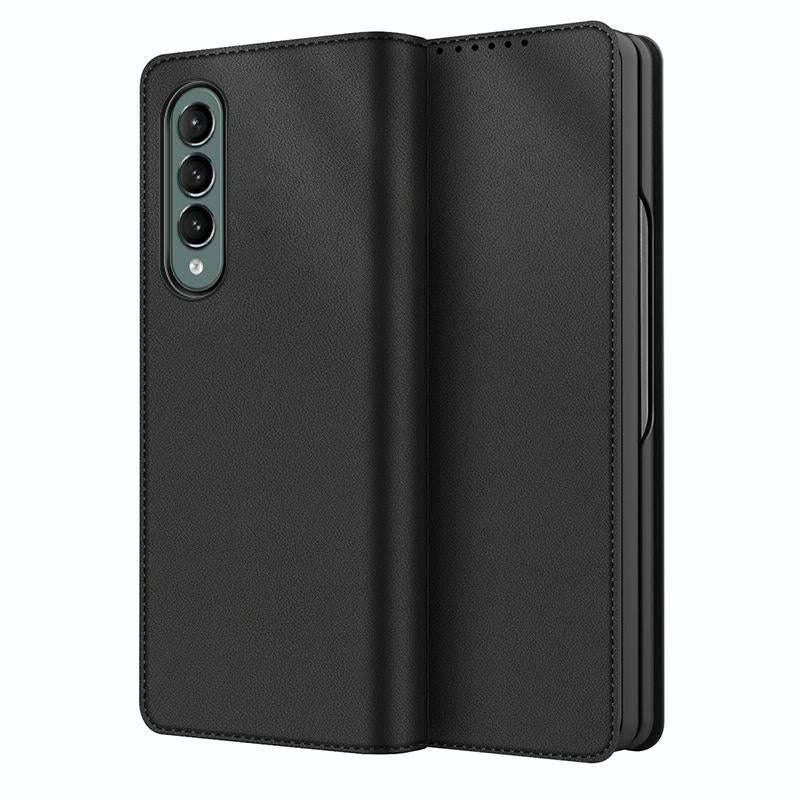 For Samsung Galaxy Z Fold4 Split Type Horizontal Flip Foldable Leather Phone Case(Plain Black)