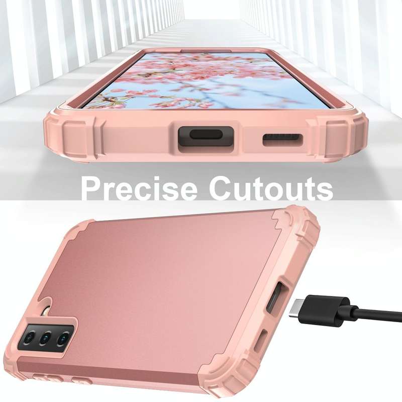 For Samsung Galaxy S21 5G 3 in 1 Shockproof PC + Silicone Protective Case(Rose Gold)