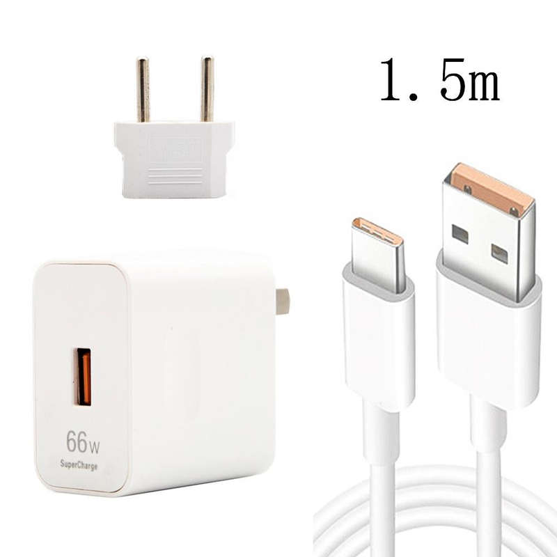 66W USB Fast Charging Travel Charger With EU Plug Conversion Head + 6A USB to Type-C Flash Chargi...