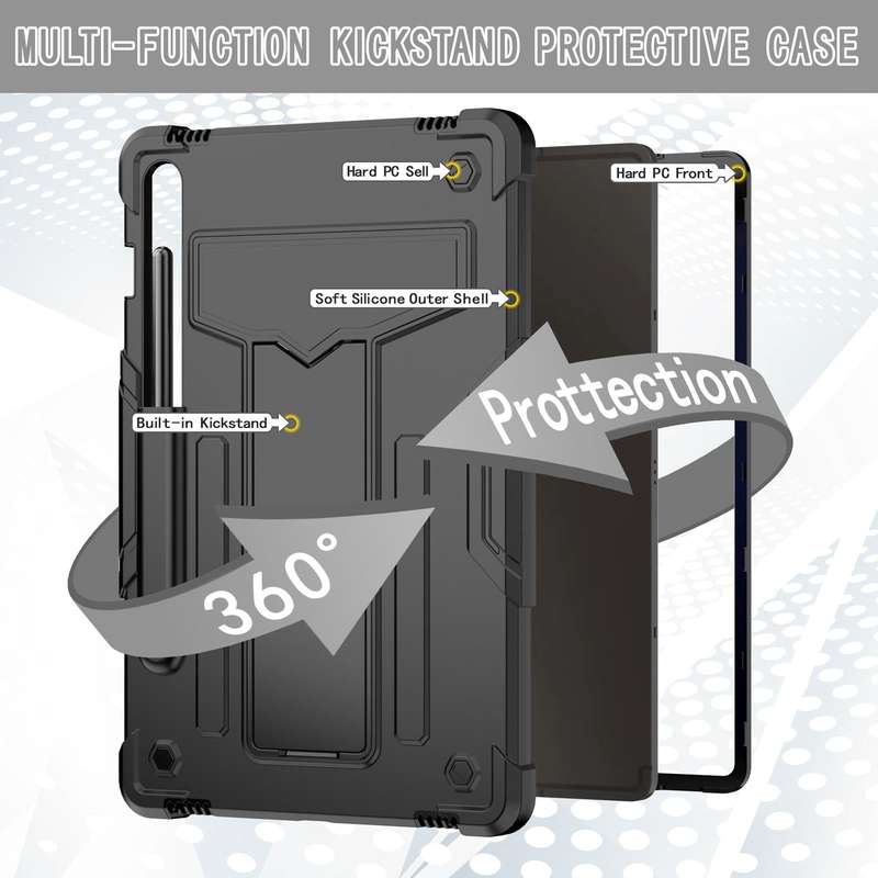 For Samsung Galaxy Tab S9 FE / S9 T Holder Robot Silicone Hybrid PC Tablet Case(Black)
