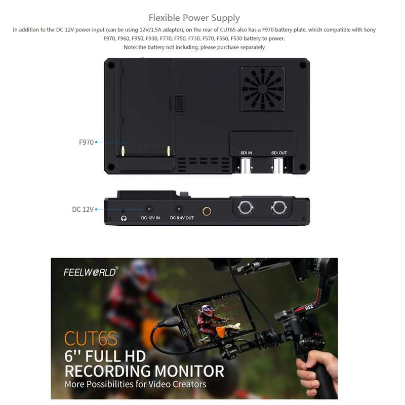 FEELWORLD CUT6S 6-inch Touch Screen Monitor Recorder FHD IPS 4K HDMI 3G-SDI Camera Field Monitor ...