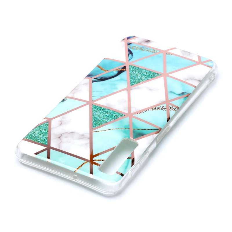 For Galaxy A7 (2018) Plating Marble Pattern Soft TPU Protective Case(Green White)