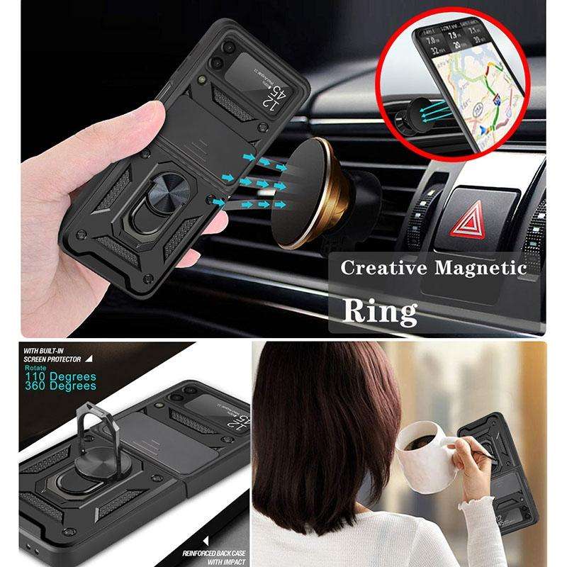 For Samsung Galaxy Z Flip3 5G Sliding Camera Cover Design TPU+PC Protective Case(Black)