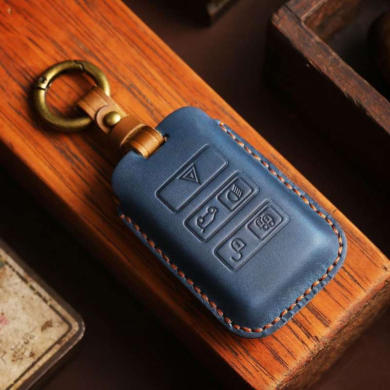 For Land Rover Car Cowhide Leather Key Protective Cover Key Case (Brown)