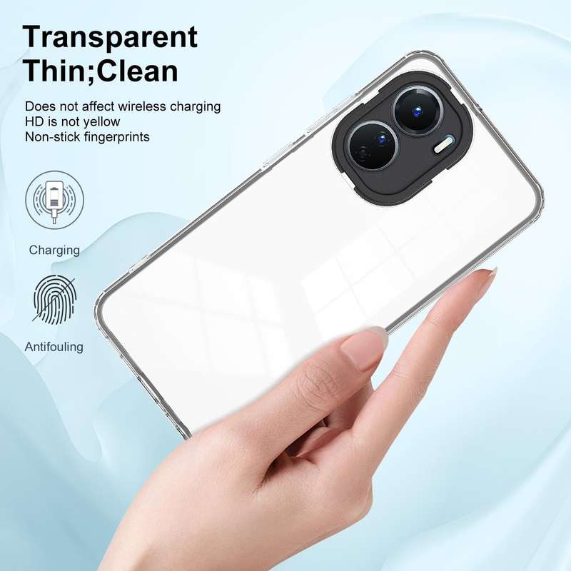 For vivo Y16 3 in 1 Clear TPU Color PC Frame Phone Case(Black)