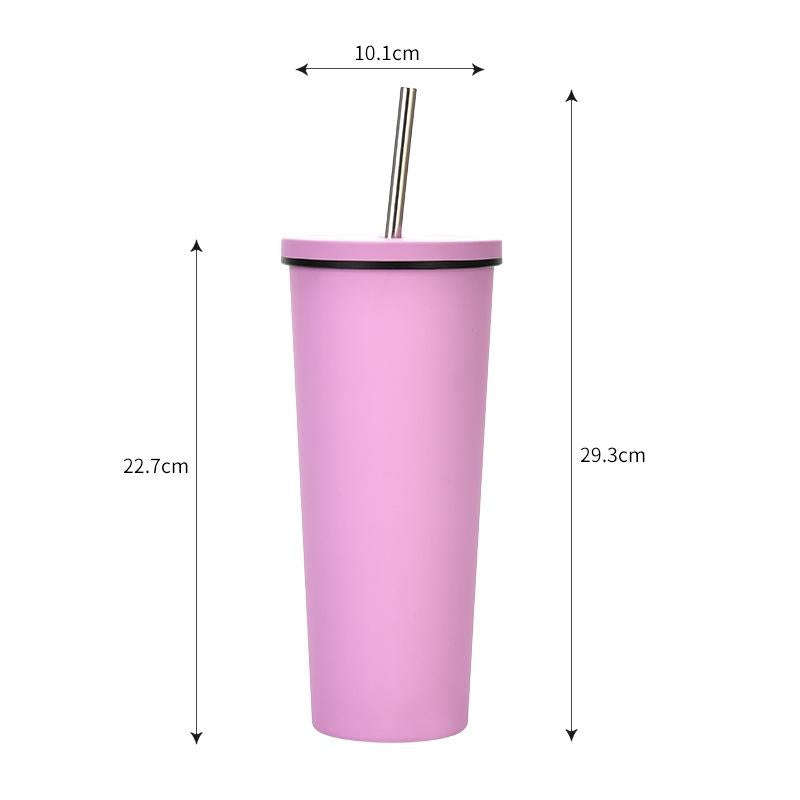 700ml Large Capacity Double Stainless Steel Straw Cup Vacuum Outdoor 304 Insulation Cup Car Water...