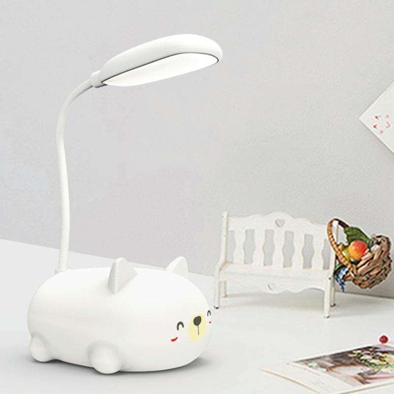 Cartoon Cat Design LED Eye Protection Reading Lamp USB Rechargeable Desk Lamp(White)