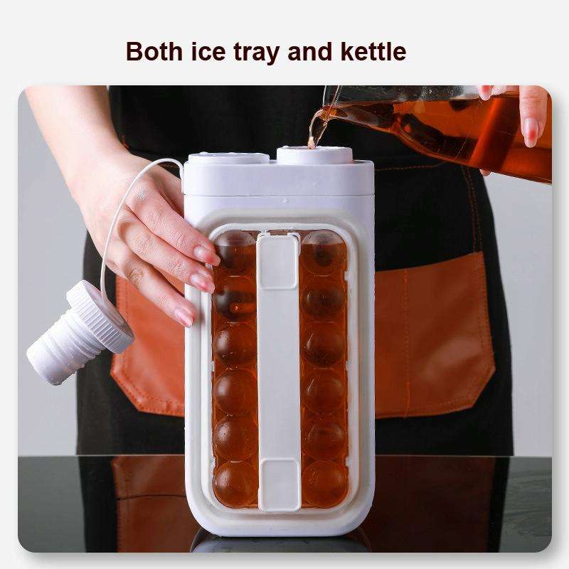 2-in-1 Portable Ice Ball Cold Kettle Silicone Ice Cube Mold Frozen Ice Cube Box(White)