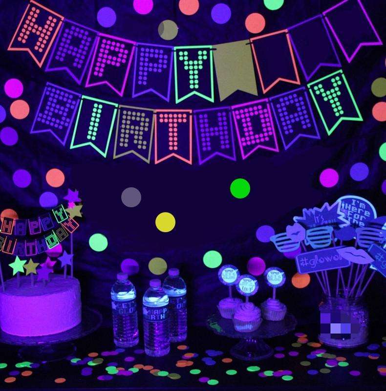 54 In 1 Fluorescent Party Decorations Fluorescent Letters Birthday Pull Flag Cake Insert Balloon Set