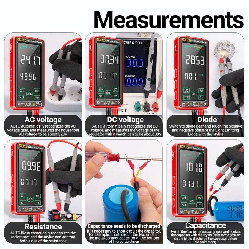 ANENG 683 Smart Touch Screen Automatic Range Rechargeable Multimeter(Red)