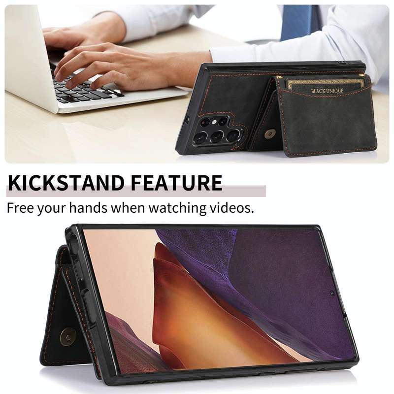 For Samsung Galaxy S22 Ultra Three-fold Leather Phone Case with Card Slot & Wallet & Holder(Black)