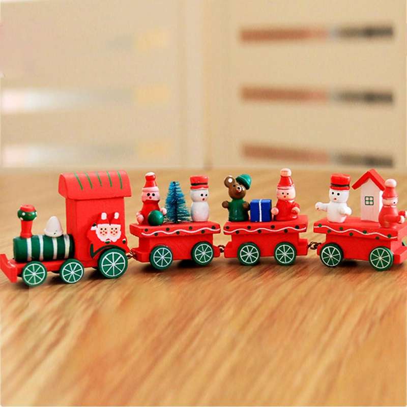 Christmas Dinner Table Decoration, Wooden Trains Children Kindergarten Christmas Decoration Ornam...