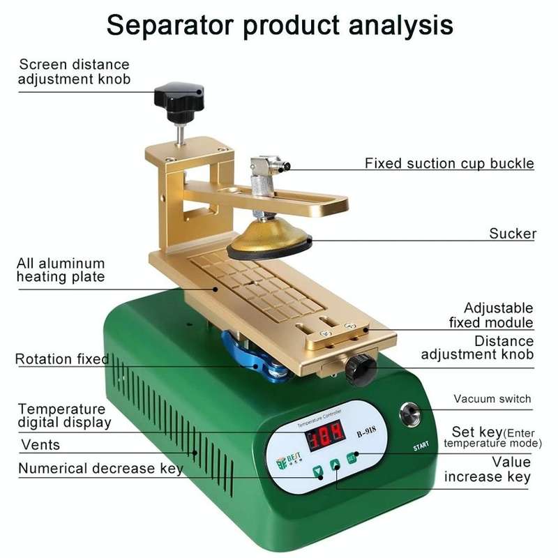 BEST B-918A 7 inch 220V Vacuum Pump LCD Screen Rotary Heating Platform Separator, EU Plug