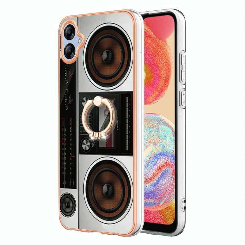 For Samsung Galaxy A04e Electroplating Dual-side IMD Phone Case with Ring Holder(Retro Radio)