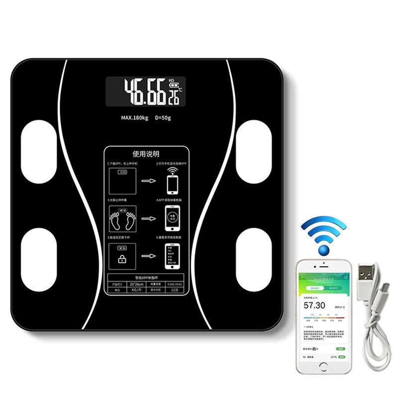 Household Smart Body Fat Electronic Weighing Scale, USB Charging Version(Black)