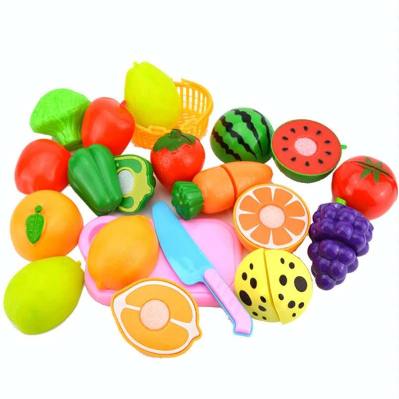 Pretend Play Plastic Food Toy Cutting Fruit Vegetable for Children, Random Color and Style 15 PCS...