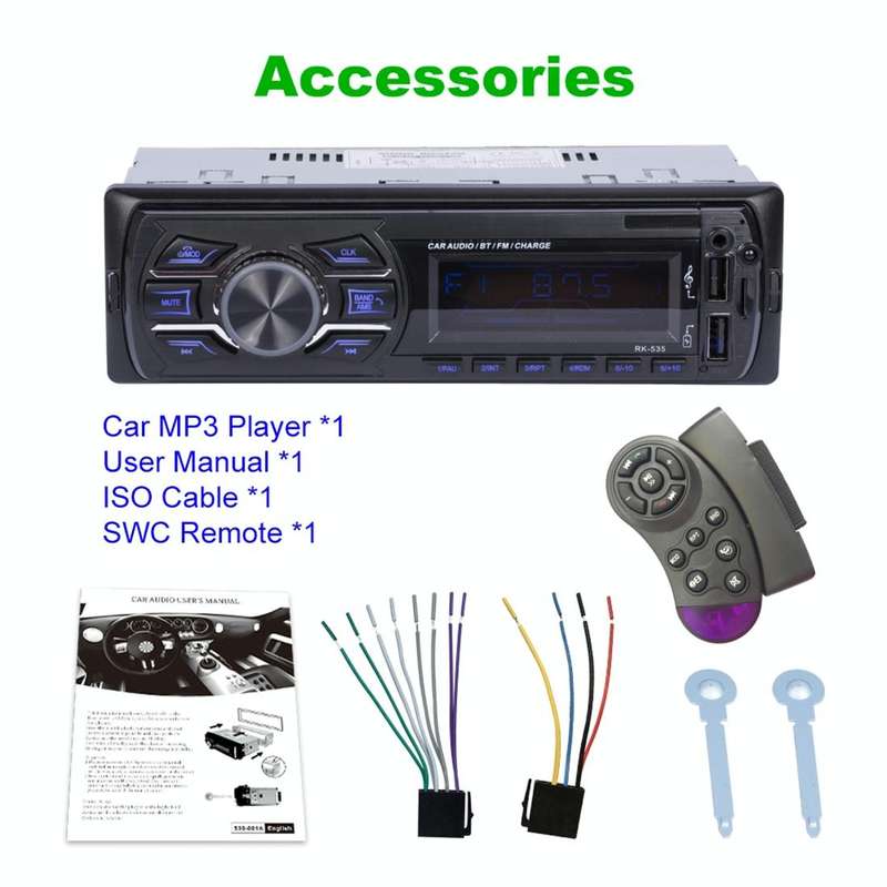 RK-535 Car Stereo Radio MP3 Audio Player with Remote Control, Support Bluetooth Hand-free Calling...