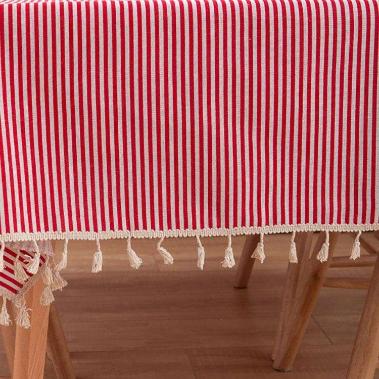 Tassel Lace Daisy Print Cotton Linen Tablecloth, Size:60x60cm(Red Stripes)