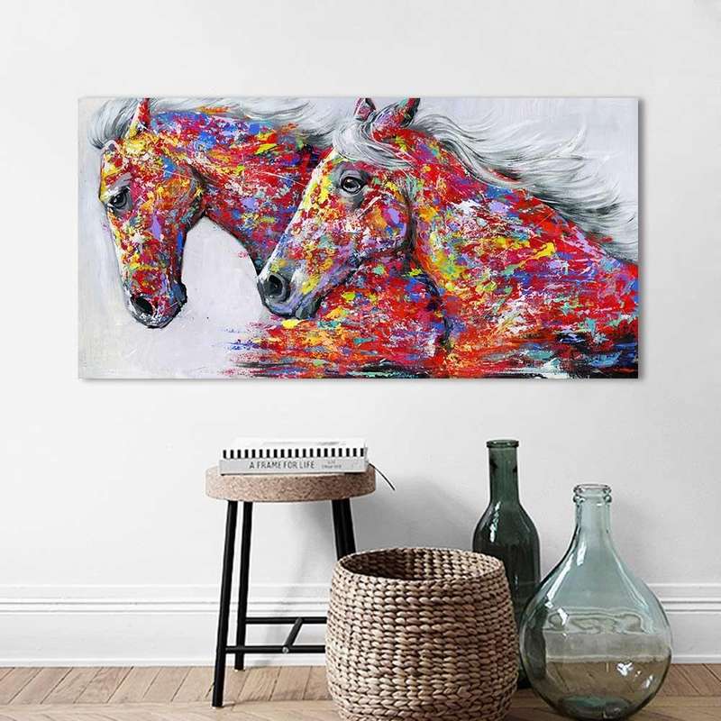 Two Horses Watercolor Decorative Oil Painting Living Room Decoration Painting Frameless Core, Siz...
