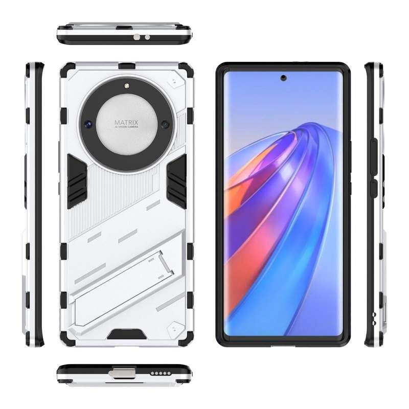 For Honor X9a/X40 5G/Magic5 Lite Punk Armor PC + TPU Phone Case with Holder(White)