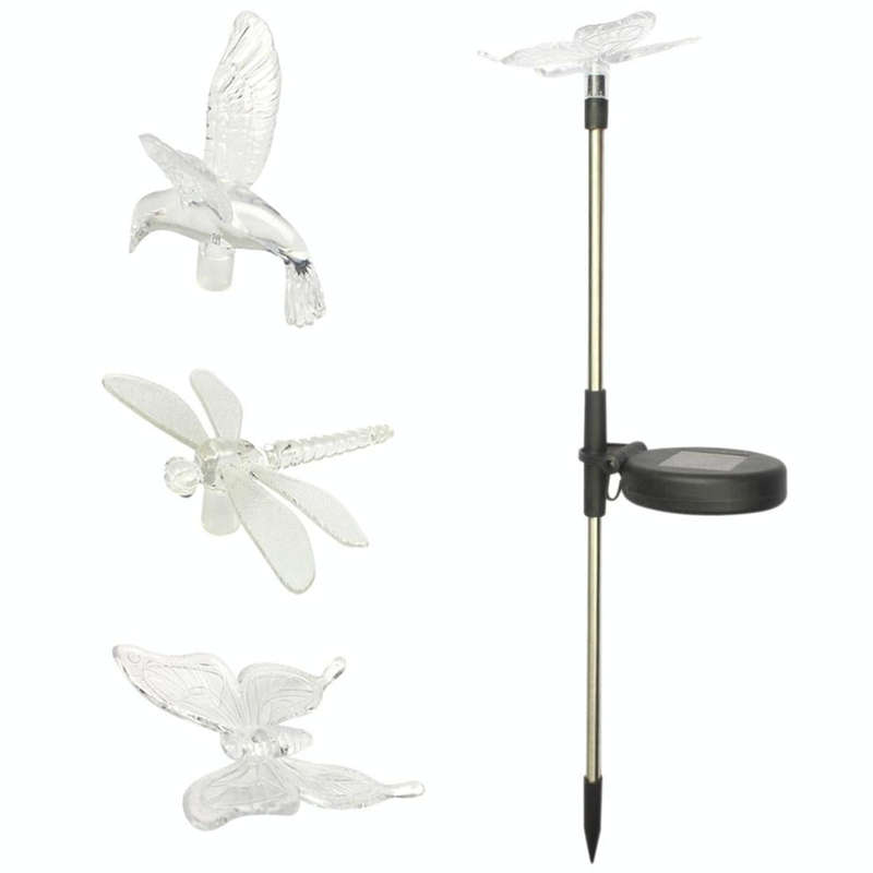 A106 3 PCS Colorful Light LED Solar Power Lamp, Bird Dragonfly Butterfly Pattern Outdoor Garden L...