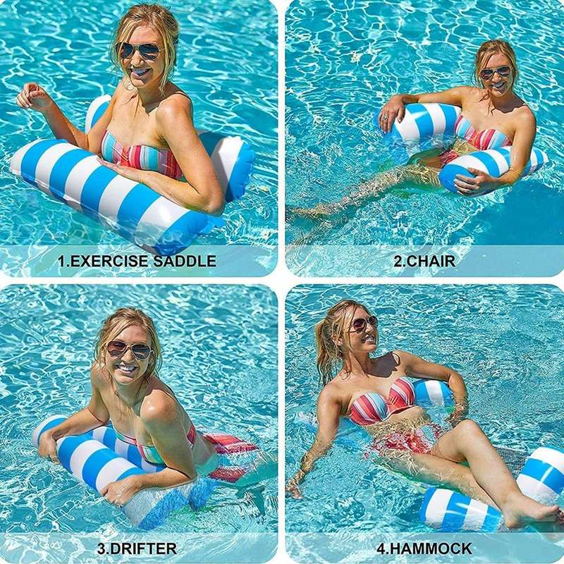 PVC Inflatable Hammock Adult Swimming Floating Row, Size: 120 x 70cm(Yellow + Treasure Blue Striped)