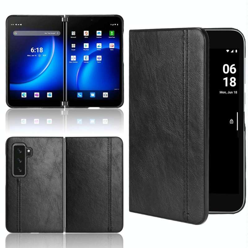 For Microsoft Surface Duo 2 Sewing Cow Pattern Skin PC + PU + TPU Case(Black)