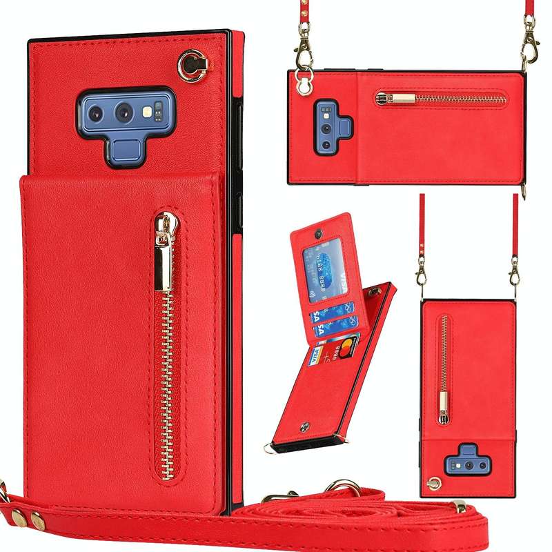 For Samsung Galaxy Note9 Cross-body Zipper Square TPU+PU Back Cover Case with Holder & Card Slots...