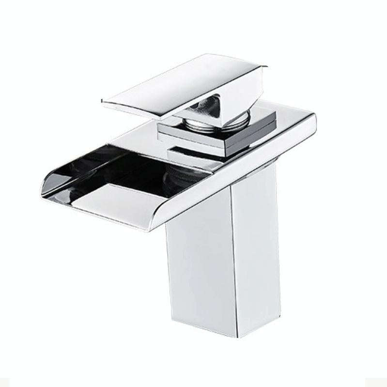 LED Three Lights Hot Cold Water Faucet Bathroom Waterfall Faucet CN Plug(Electroplating Silver)