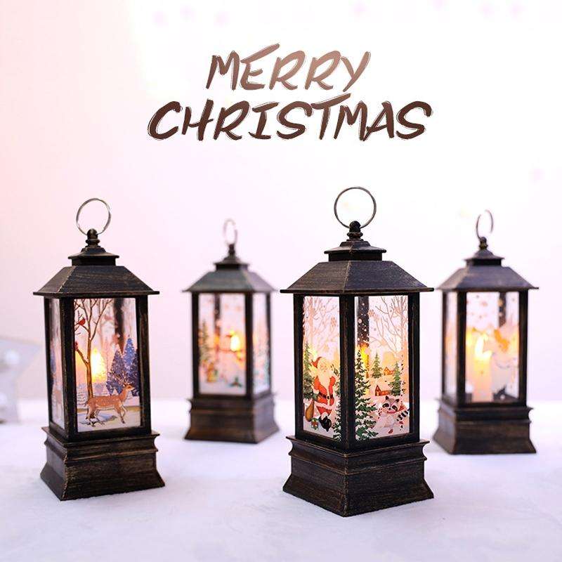 Gold Santa Claus Pattern Christmas Simulation Flame LED Lamp Desktop Decoration