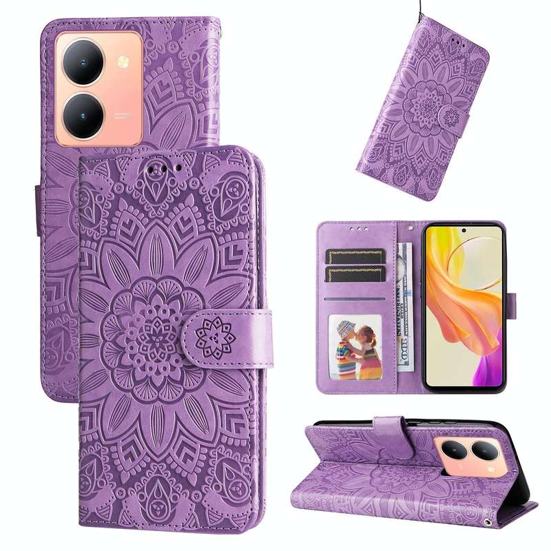For vivo Y36 4G / 5G Foreign Embossed Sunflower Leather Phone Case(Purple)