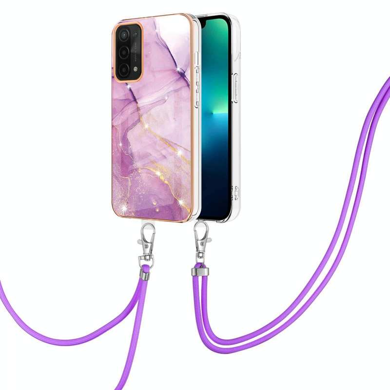 For OPPO A74 5G / A93 5G / A54 5G / A93s 5G Electroplating Marble IMD TPU Phone Case with Lanyard...