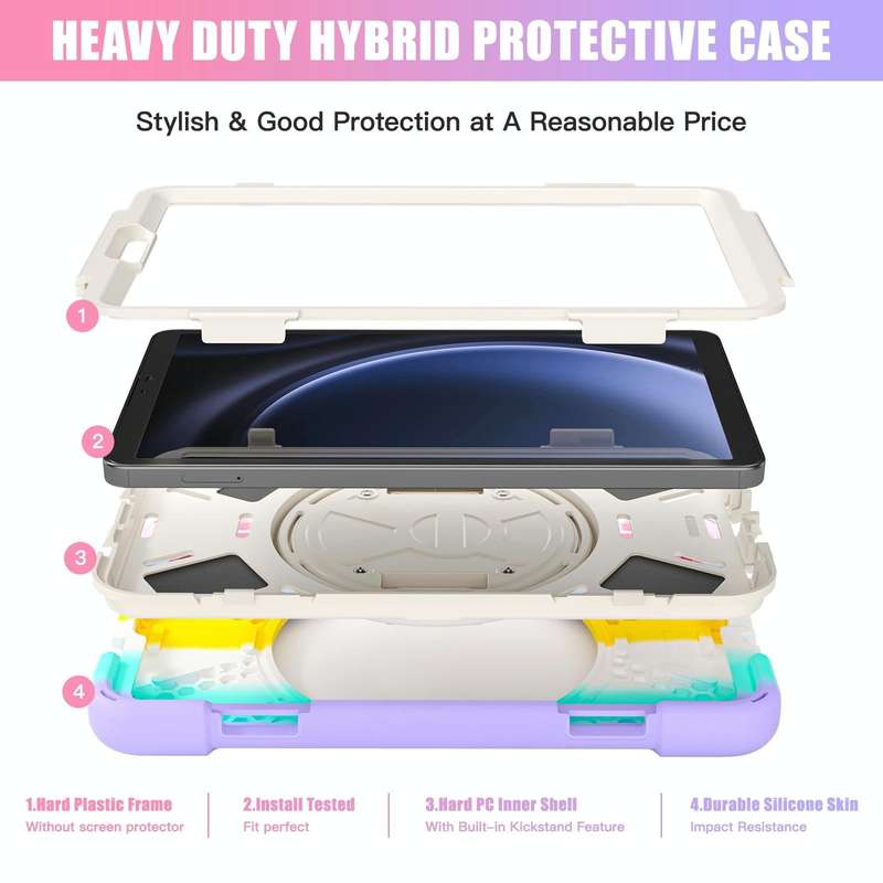 For Samsung Galaxy Tab A9+ Rotary Handle Grab TPU + PC Tablet Case(Colorful Pink)