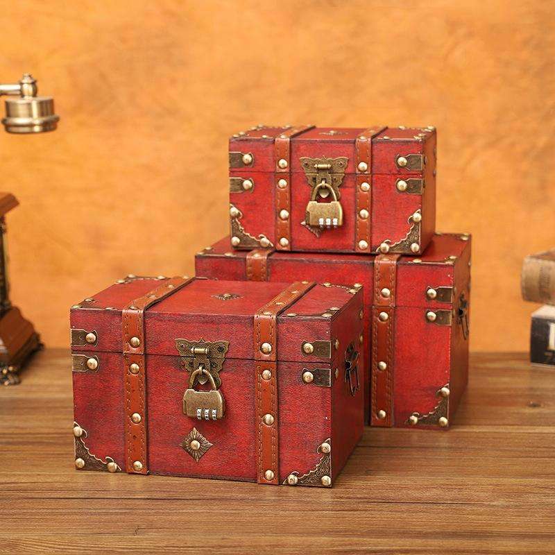 Antique Square Jewelry Storage Box Film And Television Props Wooden BoxSpecification 3 PCS / Set ...