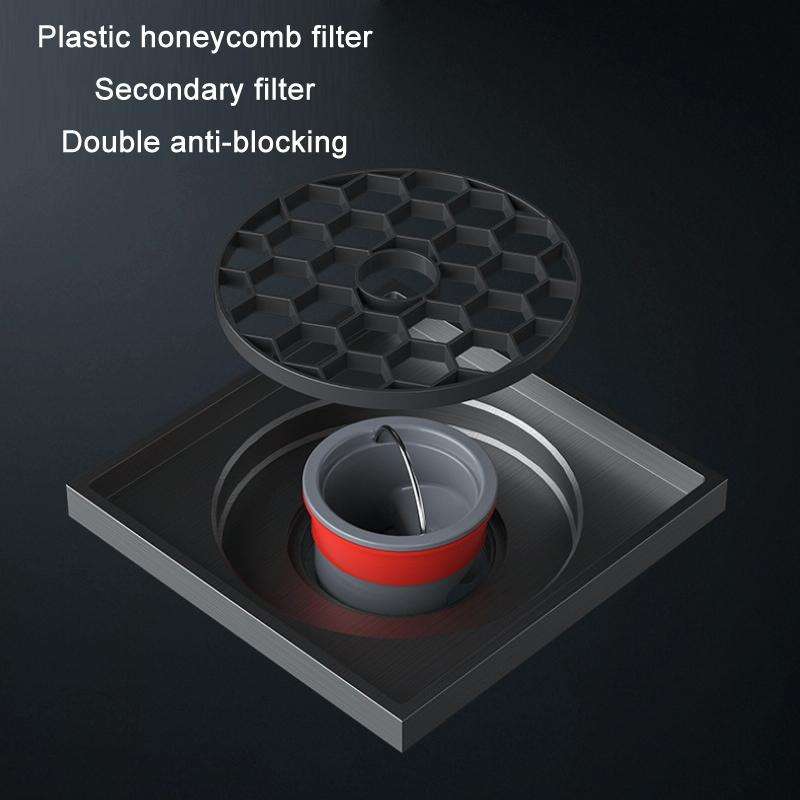 Bathroom Sewer Deodorant Pure Copper Floor Drain, Specification: Black Streamline