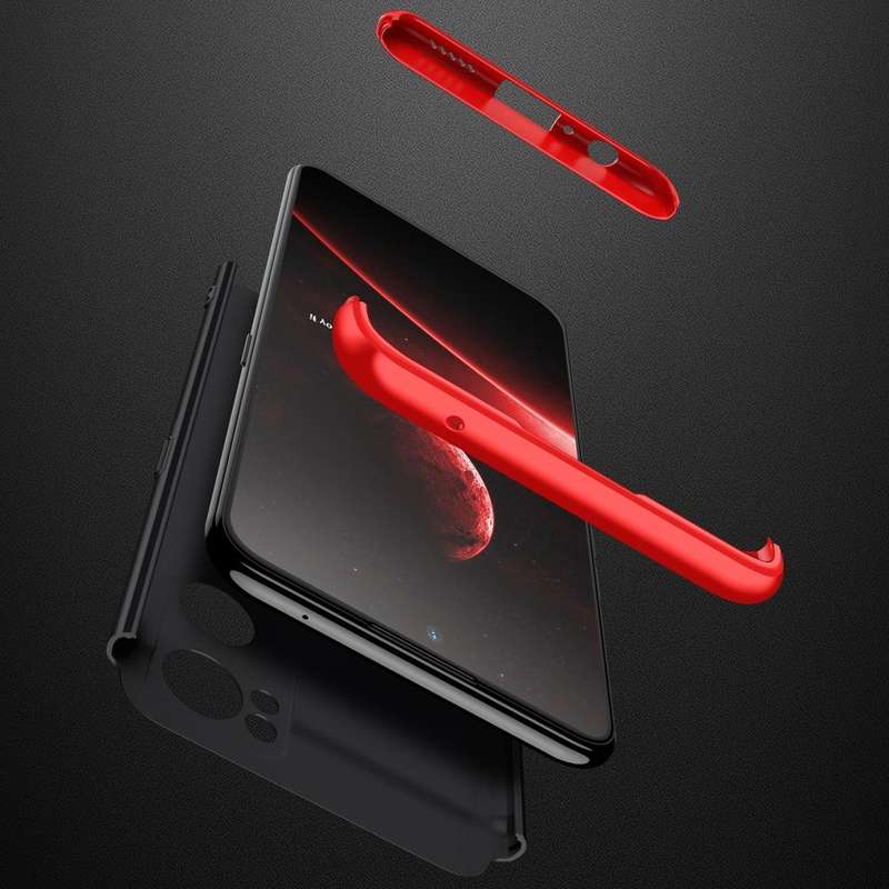 For OPPO Reno7 Global GKK Three Stage Splicing Full Coverage PC Case(Black Red)