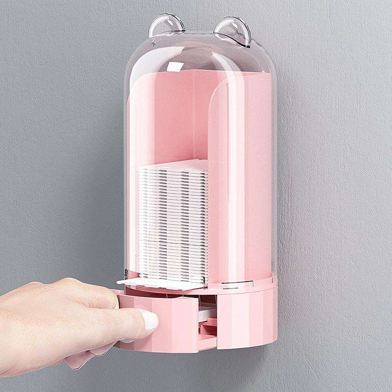 Automatic Push Type Transparent Cosmetic Cotton Storage Box With 50 Cotton Pads(Pink)