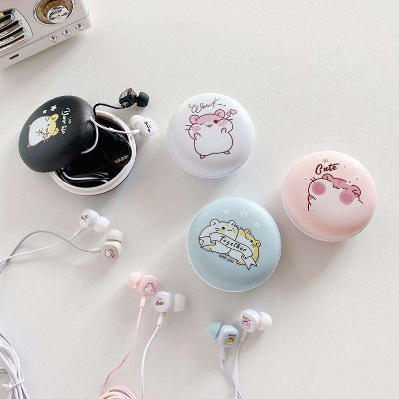 2 Pairs Heavy Bass Wired Headset Mobile Phone Universal Headset with Storage Box & Microphone(Bla...
