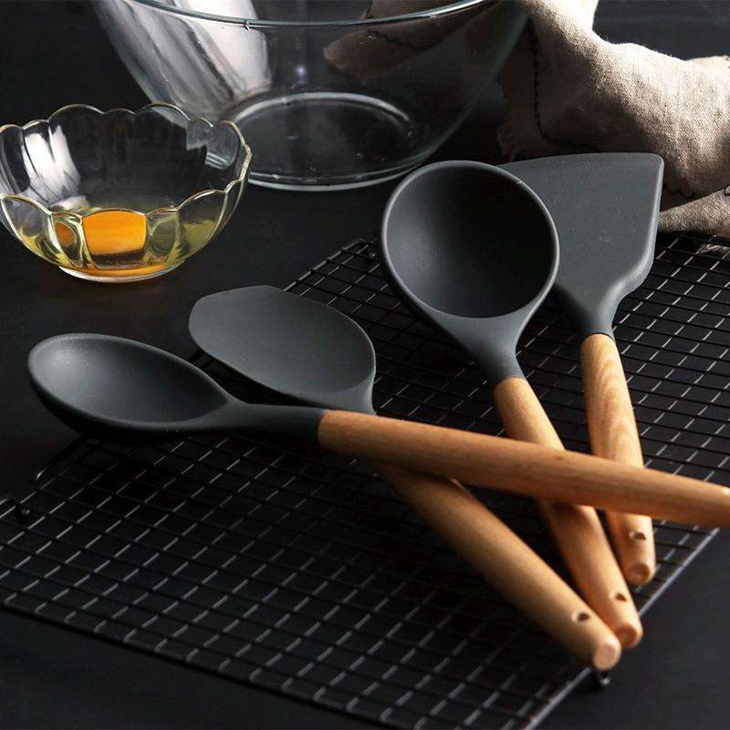 Silicone Wood Handle Spatula Heat-resistant Soup Spoon Non-stick Special Cooking Shovel Kitchen T...