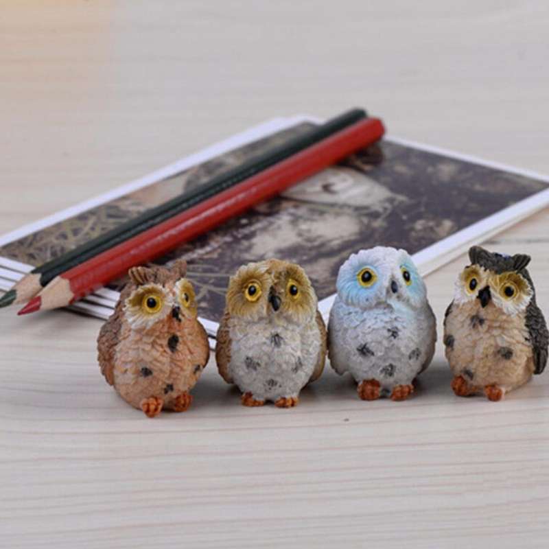 2 PCS Moss Micro Landscape Creative Resin Mini Owl OrnamentRandom Color Delivery