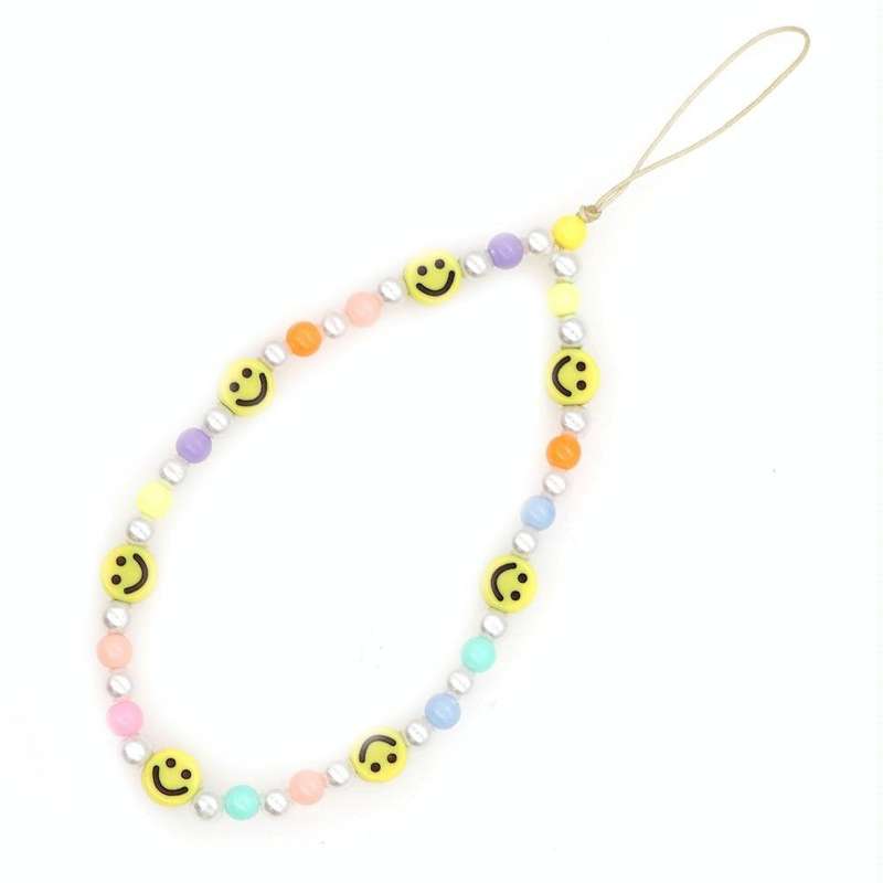 Imitation Pearl Mobile Phone Chain Smiley Beaded Soft Pottery Love Mobile Phone Chain(Qt-k210095c)