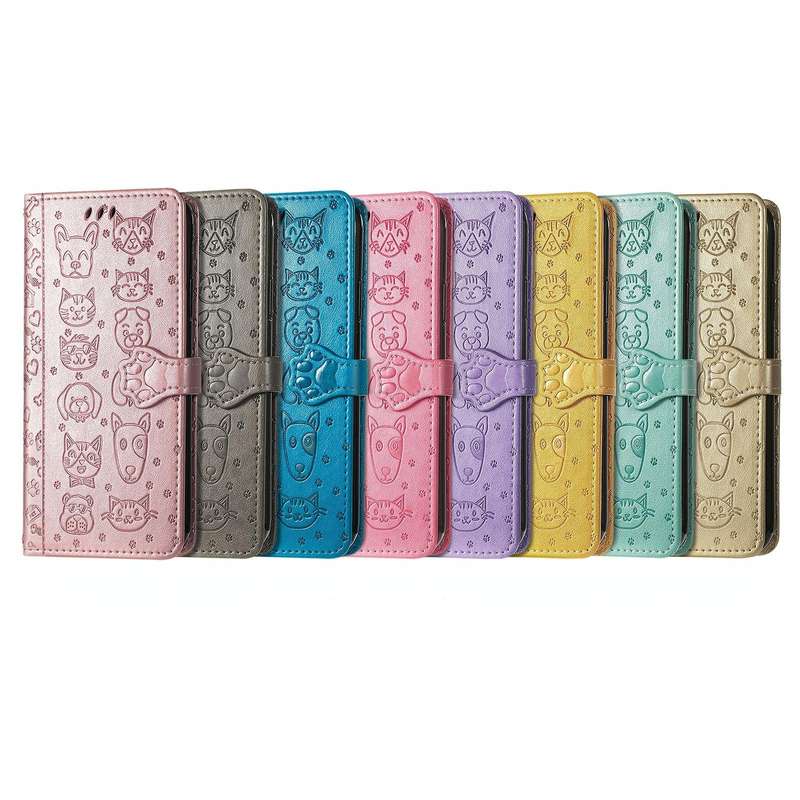 For OPPO A77 Cute Cat and Dog Embossed Horizontal Flip Leather Case(Pink)