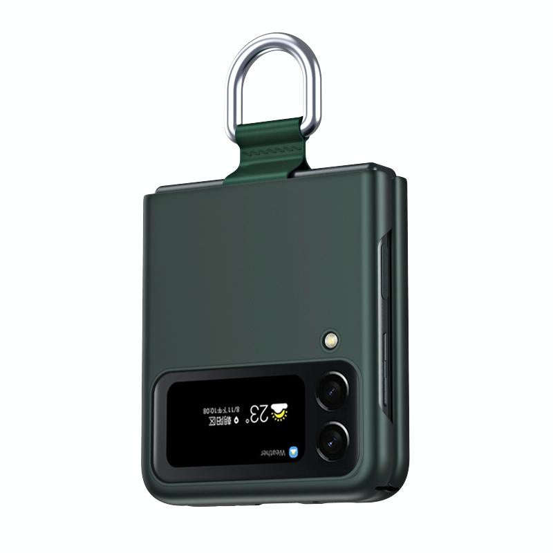 For Samsung Galaxy Z Flip4 Skin Feel Folding Phone Case with Drawstring Key Chain(Green)