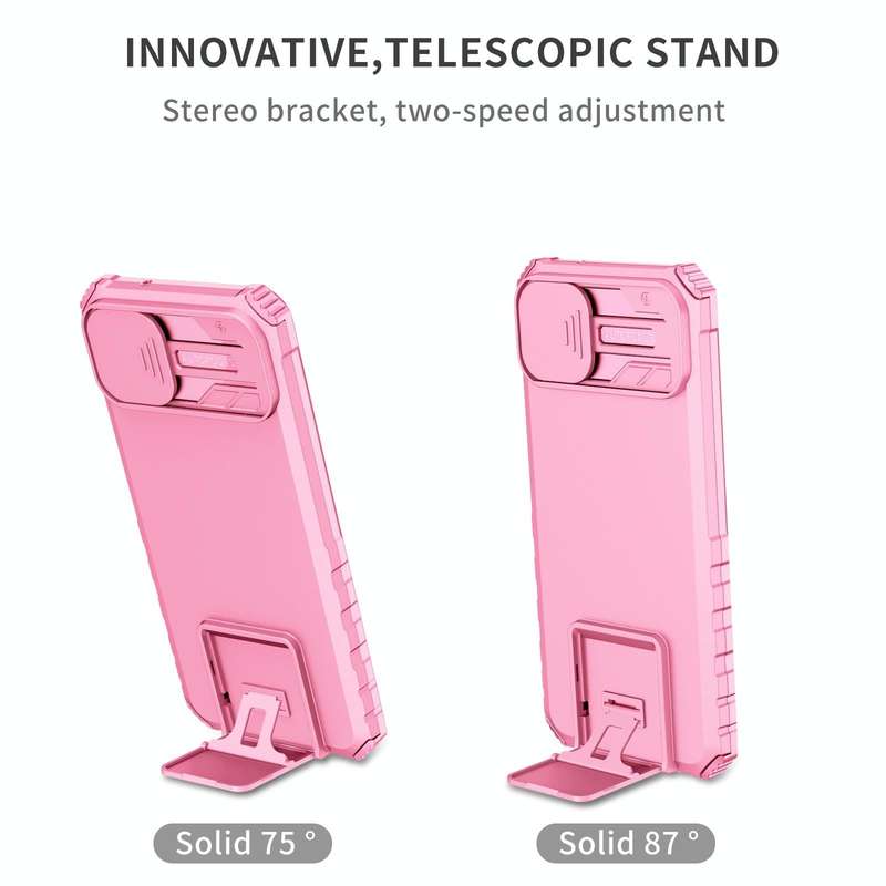 For Samsung Galaxy A04 4G Stereoscopic Holder Sliding Camshield Phone Case(Pink)