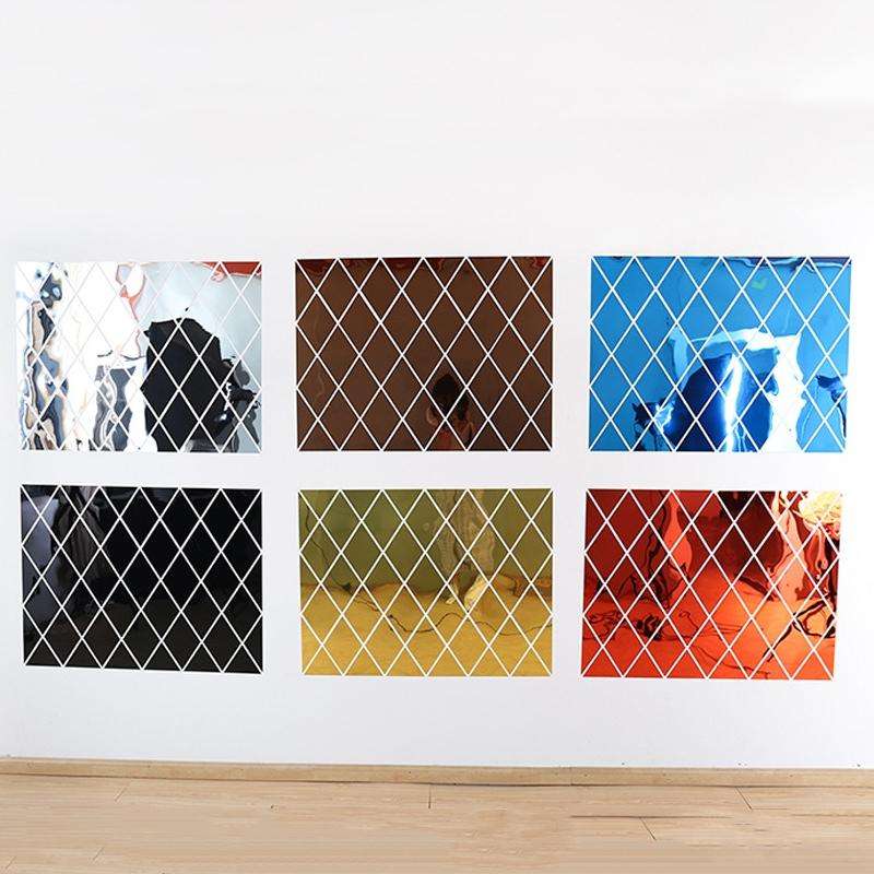 Rhombus Stitching Background Acrylic Mirror Decorative Stickers, Specification: Red Small