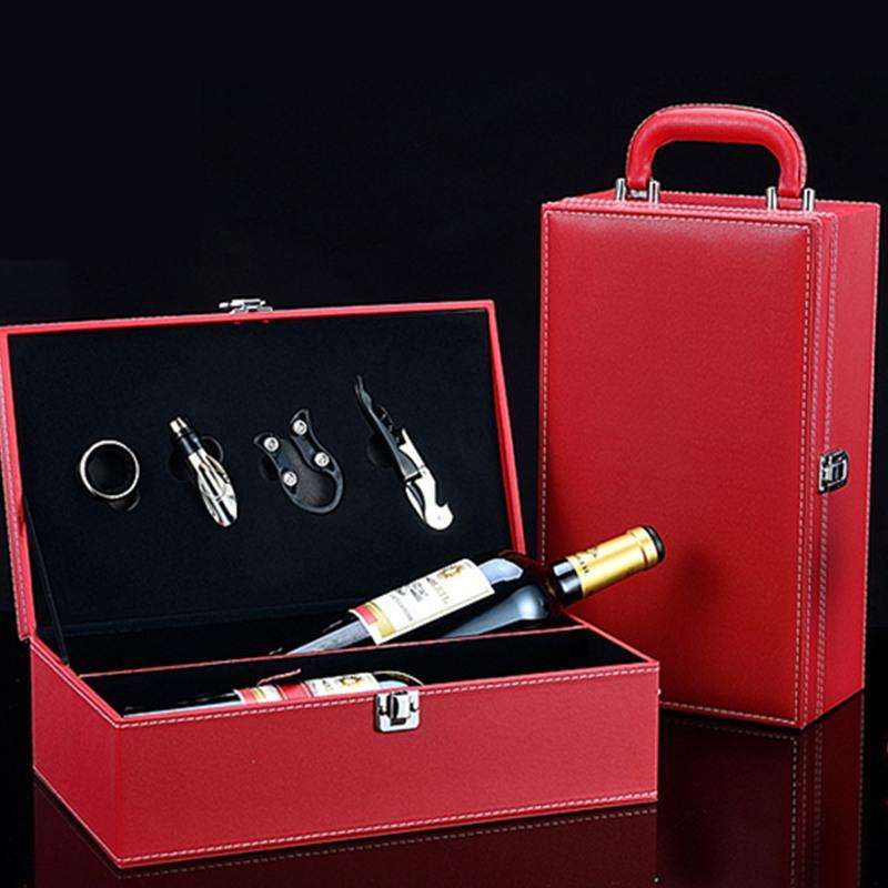 Wine Gift Box Double Stick with Tools Wine Gift Box Leather Box(Red)