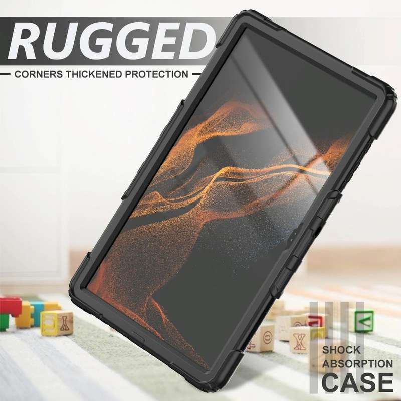 For Samsung Galaxy Tab S8 Ultra 14.6 inch SM-X900 Silicone + PC Tablet Case with Shoulder Strap(B...